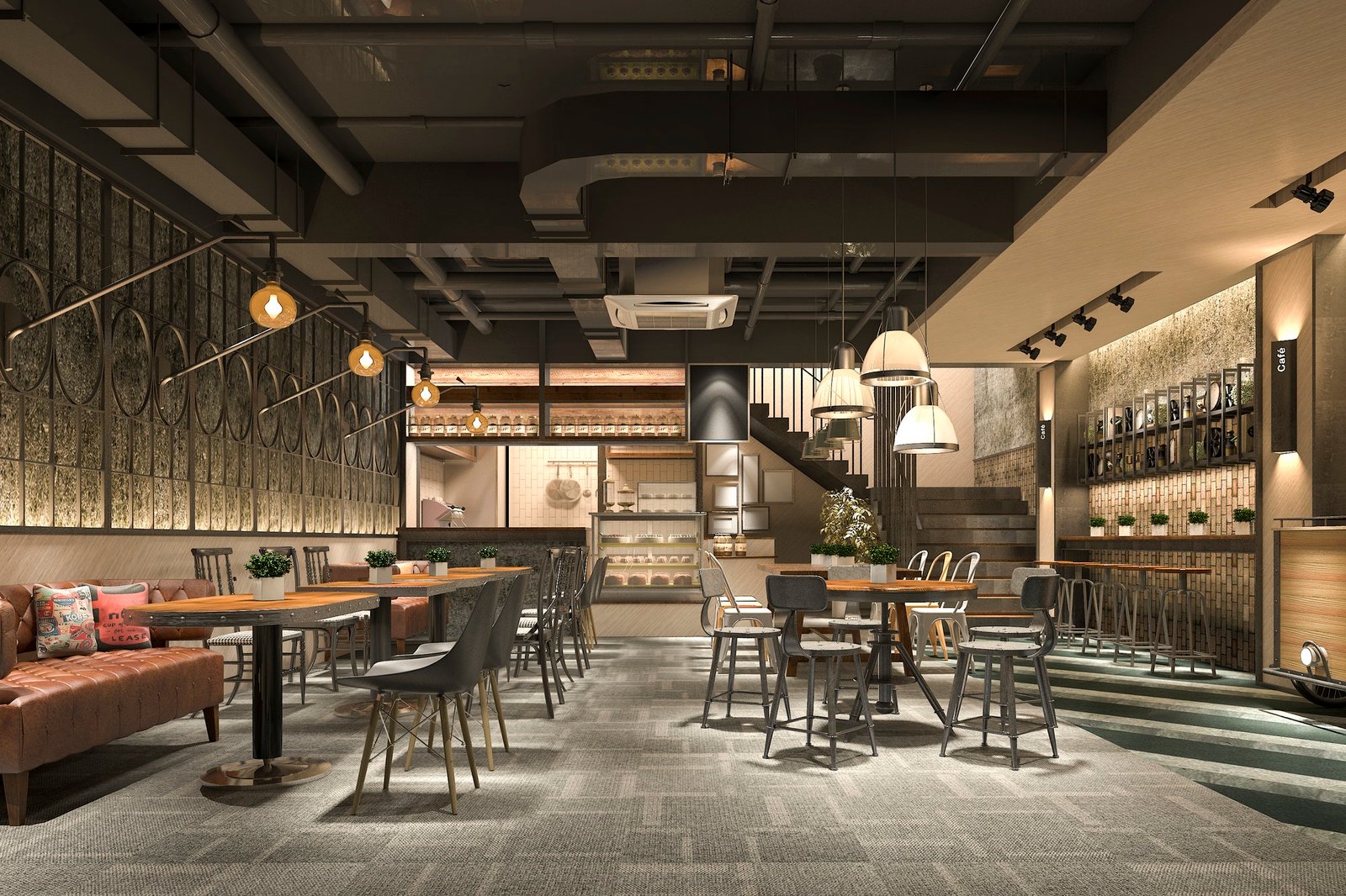 Vidyaranyapura 4 3d rendering loft and luxury hotel reception and cafe lounge restaurant